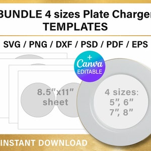 Plantilla en blanco para cargador de platos, PAQUETE, inserto para cargador de platos, plantilla para cargador redondo, svg, png, Canva, Cricut, descarga instantánea