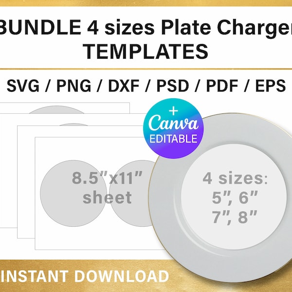 plate charger BLANK template, BUNDLE, plate charger insert, round charger template, svg, png, Canva, Cricut, instant download