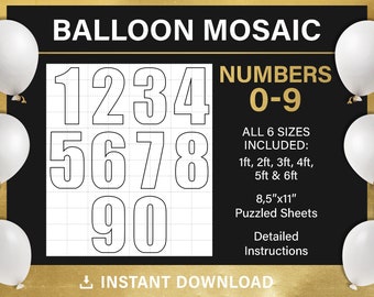 all numbers, BUNDLE, mosaic from balloons, tall number template, 1ft, 2ft, 3ft, 4ft, 5ft, 6ft, all sizes, PDF, instant download