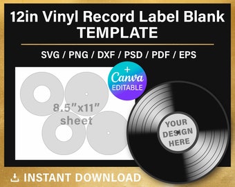 Vinyl Record label template, BLANK template, 12 inches, Canva, Cricut, Silhouette Studio, Photoshop, svg, png, pdf, psd, instant download