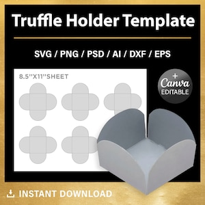 Truffel houder sjabloon, truffel wrappers lege sjabloon, DIY, SVG, PNG, Canva, Cricut, direct downloaden