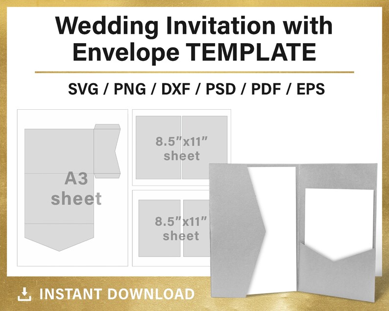 Pocketfold BLANK Template Wedding Invitation Template With Etsy