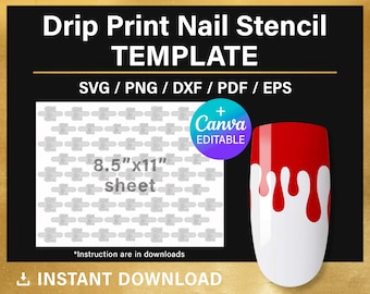 Drip Print Nail Stencil template, nail art svg, blood drip nail stencil, nail template SVG, png, printable, Canva, Cricut, instant download