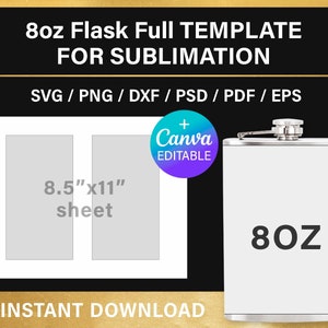 8oz flask template, BLANK template for sublimation, 8 oz, flask label wrapper template, Canva, svg, png, psd, instant download
