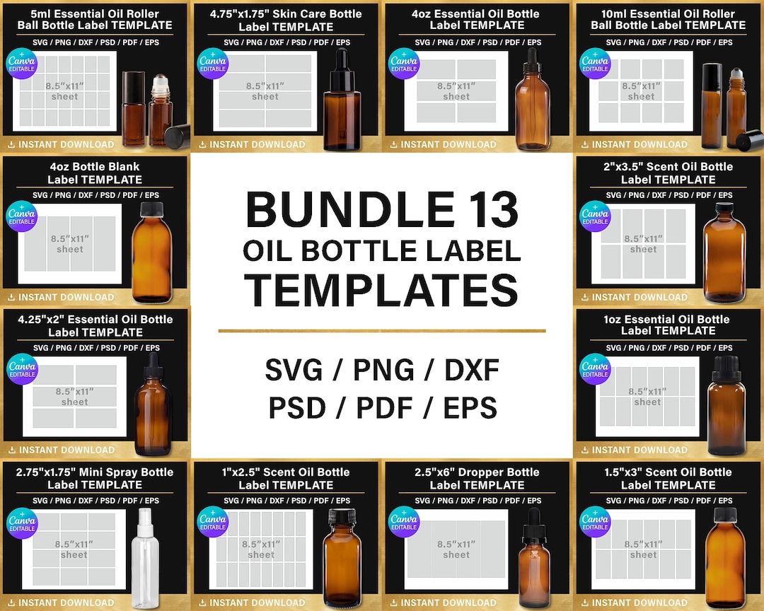 Bundle, Essential Oil Bottle Label, BLANK Template, Brand Cosmetic ...