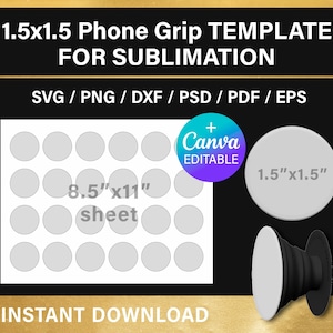 Phone grip template, BLANK template for sublimation, Canva, Cricut, svg, png, psd, instant download