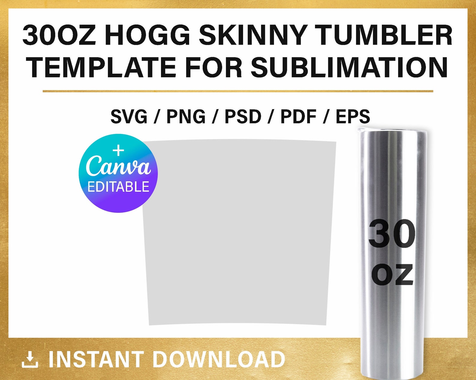 30oz Hogg Skinny Tumbler BLANK Template for Sublimation Full Etsy