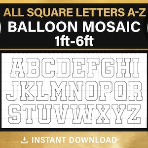 all square letters mosaic frame from balloons, 1ft, 2ft, 3ft, 4ft, 5ft, 6ft, all sizes, bundle, set, PDF, instant download