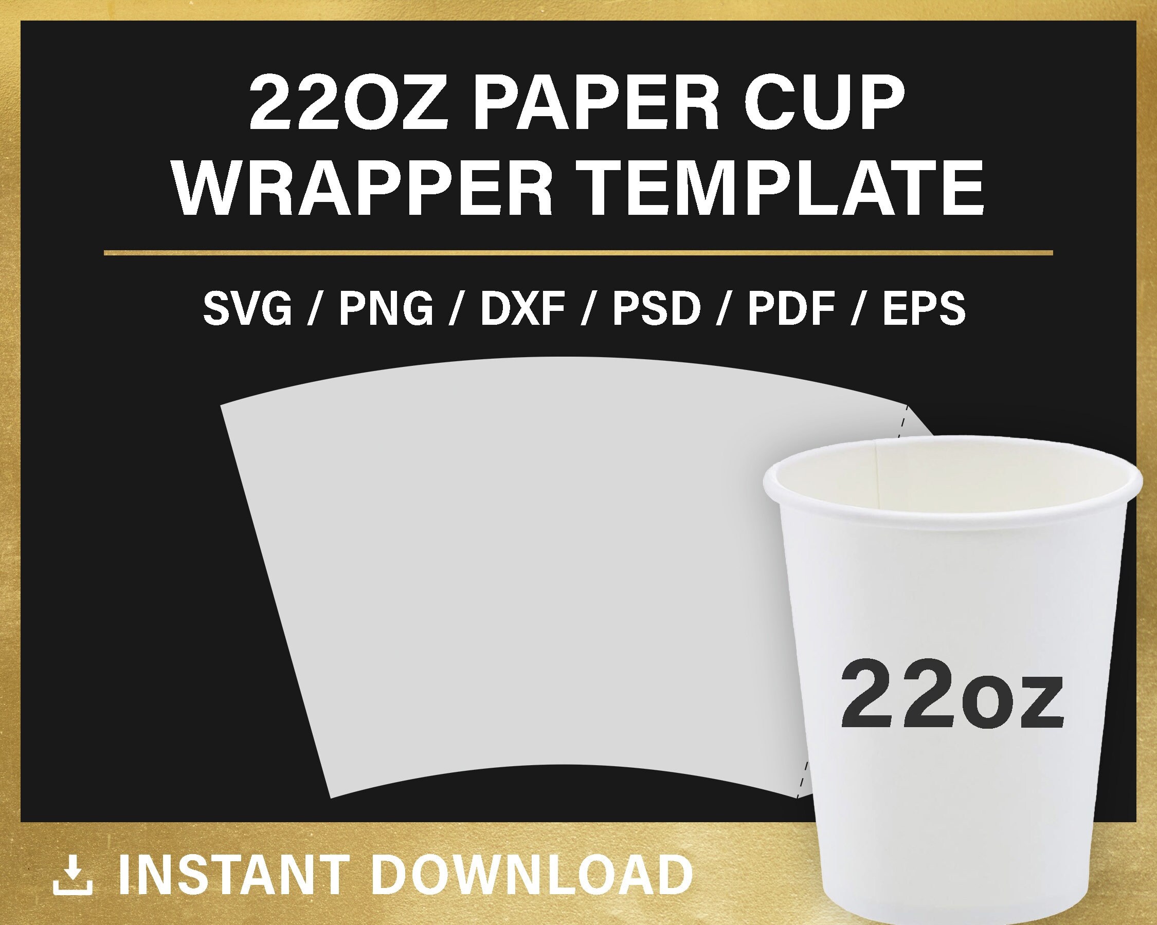 22oz paper cup BLANK template full wrap Styrofoam Coffee Cup Etsy