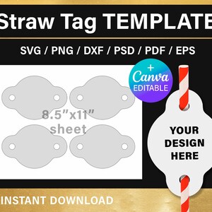 Straw tag BLANK template, Canva, diy, straw tag SVG, png, psd, Cricut, instant download