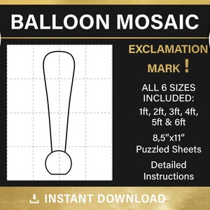 Fancy Exclamation Mark , Mosaic from balloons, !, tall, mosaic symbols, 1ft, 2ft, 3ft, 4ft, 5ft, 6ft, all sizes, PDF, instant download