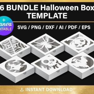 BUNDLE de modèles de boîte d'Halloween, toile d'araignée, boîte de friandises, bricolage, boîte de bonbons, godille, boo, Canva, svg, Cricut, fichiers coupés, imprimable, téléchargement immédiat