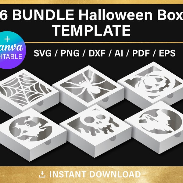 Halloween Box Template BUNDLE, spider web, treat box, DIY, candy box, scull, boo, Canva, svg, Cricut, cut files, printable, instant download