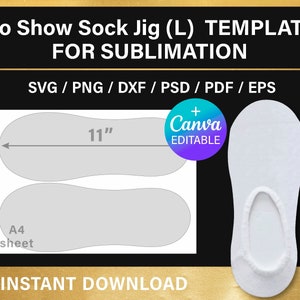 No Show Sock Jig Template, 11 Inches, for Sublimation, L Size, Canva ...