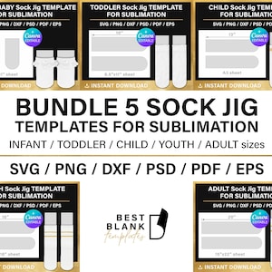 Sock Jig template BUNDLE for sublimation, BLANK template, Canva, Cricut, svg, png, psd, cut file, instant download