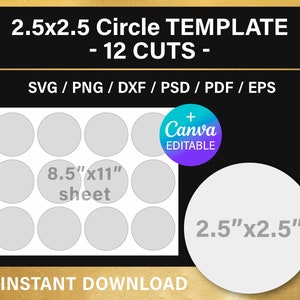 2.5x2.5 inches circle, BLANK template, round sticker template, multipurpose labels, DIY decorations, planner, Canva, png, instant download