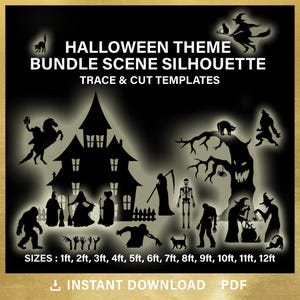 Halloween, modèle de silhouette d'extérieur, lot, décoration de pelouse effrayante, bricolage, taille réelle, pochoirs, pdf, tracer et découper, TÉLÉCHARGEMENT IMMÉDIAT