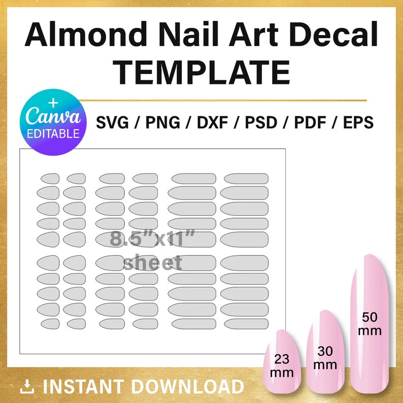 Almond Shaped Nail BLANK Template, Nail Art Decal, DIY, Custom Short ...