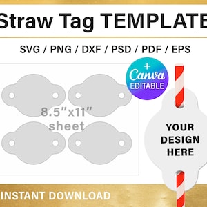 Straw tag BLANK template, Canva, diy, straw tag SVG, png, psd, Cricut, instant download