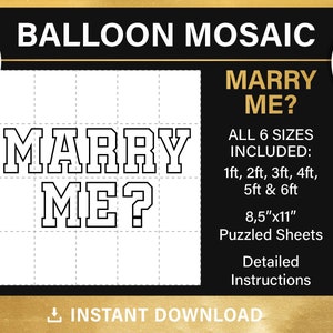 Merry Me ?, mosaico de globos, bricolaje, carta de marquesina, decoración con globos, propuesta de matrimonio, plantilla de globo con marco de mosaico, descarga instantánea