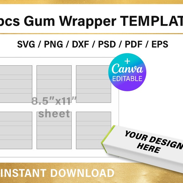 Bubble Gum Wrapper, BLANK template, DIY, 5pcs, bubble gum template, party decorations, Canva, Cricut, svg, png, psd, instant download