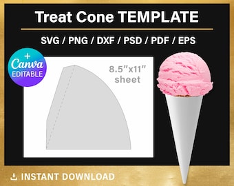 Treat Cone Wrap BLANK Template, DIY candy cone, Sugar cone template, party snack cone, svg, png, svg, Canva, Cricut, instant download