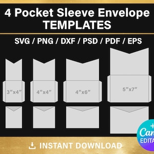 Pocket Sleeve Envelope Templates, BUNDLE, blank envelope SVG, dxf, png, psd, cut file, Canva, Cricut, printable, instant download