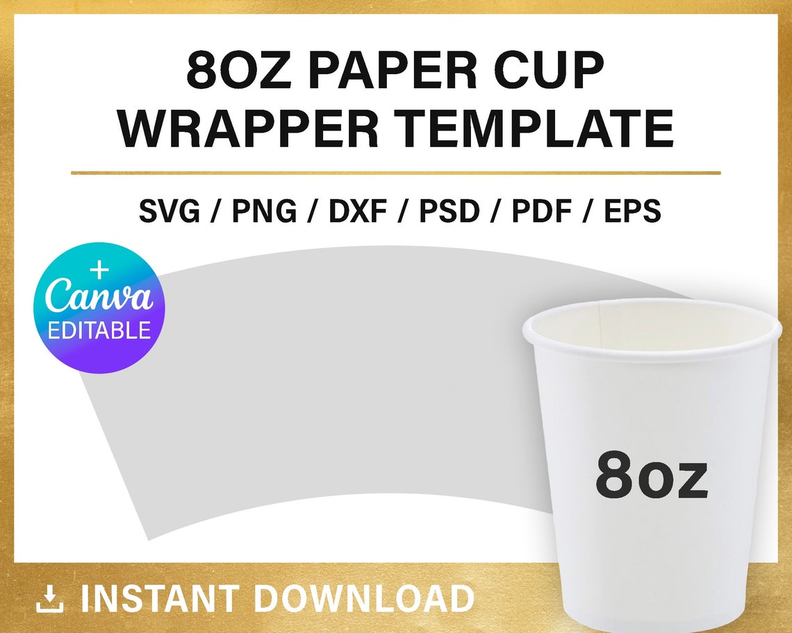 8oz Paper Cup BLANK Template, Full Wrap, Styrofoam Coffee Cup Template ...
