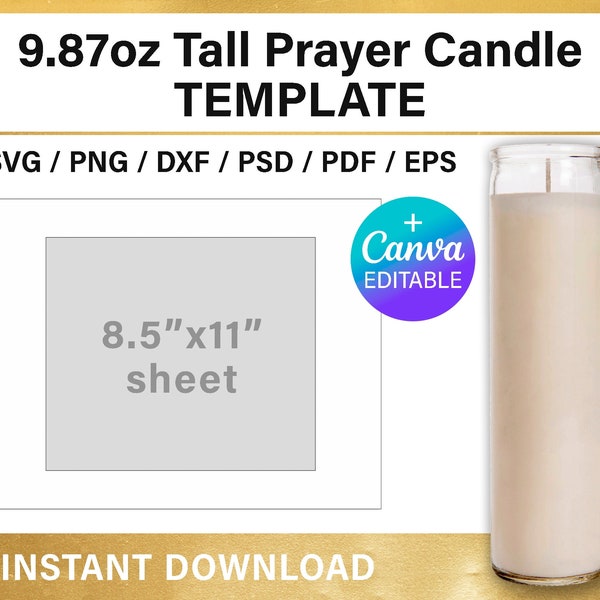 Tall Prayer Candle Template, DIY, Canva, Saint Candle, BLANK template, for sublimation, 9.87oz, svg, png, pdf, psd, Cricut, instant download