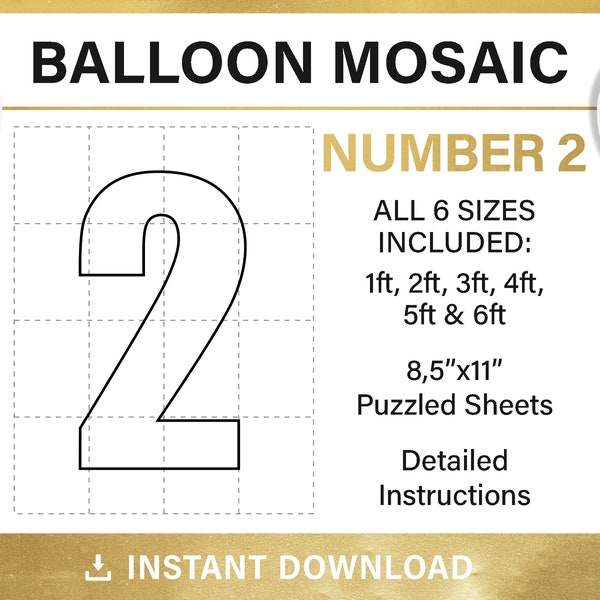 number 2, Mosaic from balloons, tall, two number template, mosaic frame baloon, numbers, all sizes, PDF, instant download