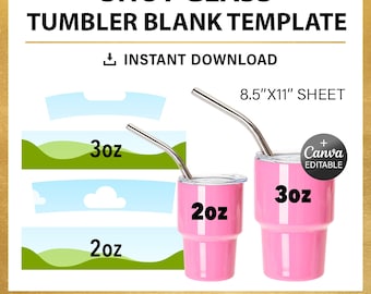 Bully Shot tumbler BLANK template for sublimation, 2 oz & 3 oz, svg, bundle, Cricut, png, Canva, Mini Tumbler Template, instant download