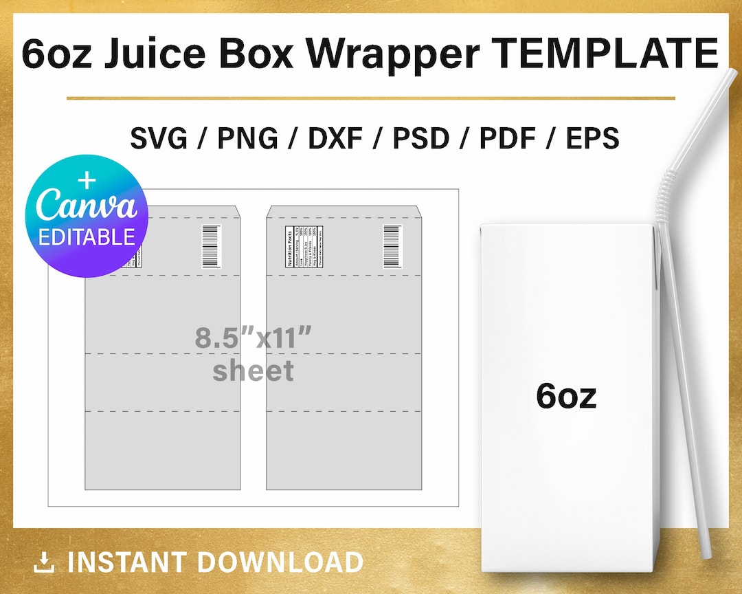 DIY 6oz Juice Box Wrapper Blank Template, Png, Canva, Svg, Cricut