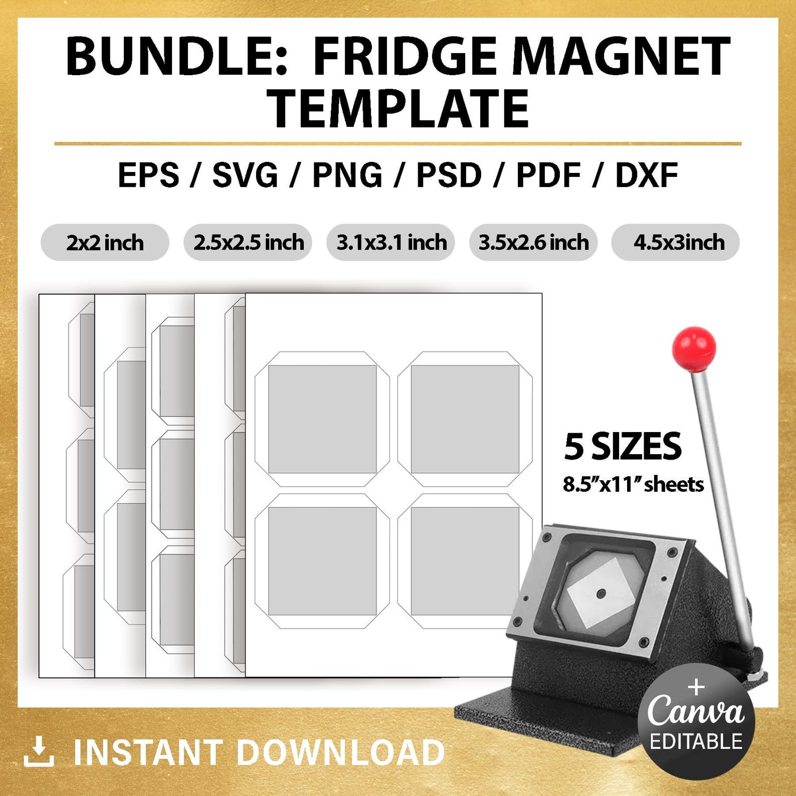 Square Magnet Template, BUNDLE, Fridge Photo Magnet Blank Template