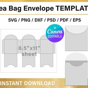 Tea Bag Envelope Template, blank, Seed Packet Template, SVG, dxf, png, psd, cut file, Cricut, Canva, printable, instant download