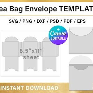 Tea Bag Envelope Template, blank, Seed Packet Template, SVG, dxf, png, psd, cut file, Cricut, Canva, printable, instant download