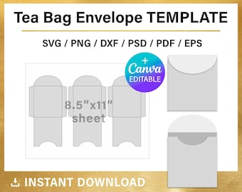 Tea Bag Envelope Template, blank, Seed Packet Template, SVG, dxf, png, psd, cut file, Cricut, Canva, printable, instant download