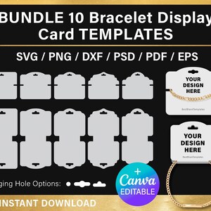 10 armbandsdisplaykort BLANK mall, BUNDLE, vikt hållare, DIY, armbandshängkort, Canva, Cricut, Silhouette, direktnedladdning