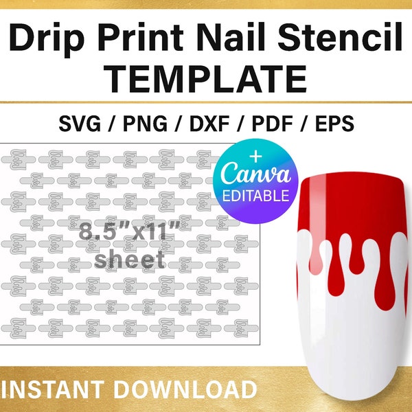 Drip Print Nail Stencil template, nail art svg, blood drip nail stencil, nail template SVG, png, printable, Canva, Cricut, instant download