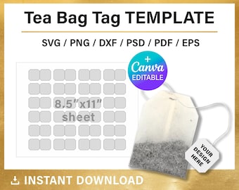 Tea Bag Tag Template Ms Word PSD PNG Canva SVG Dxf - Etsy Australia
