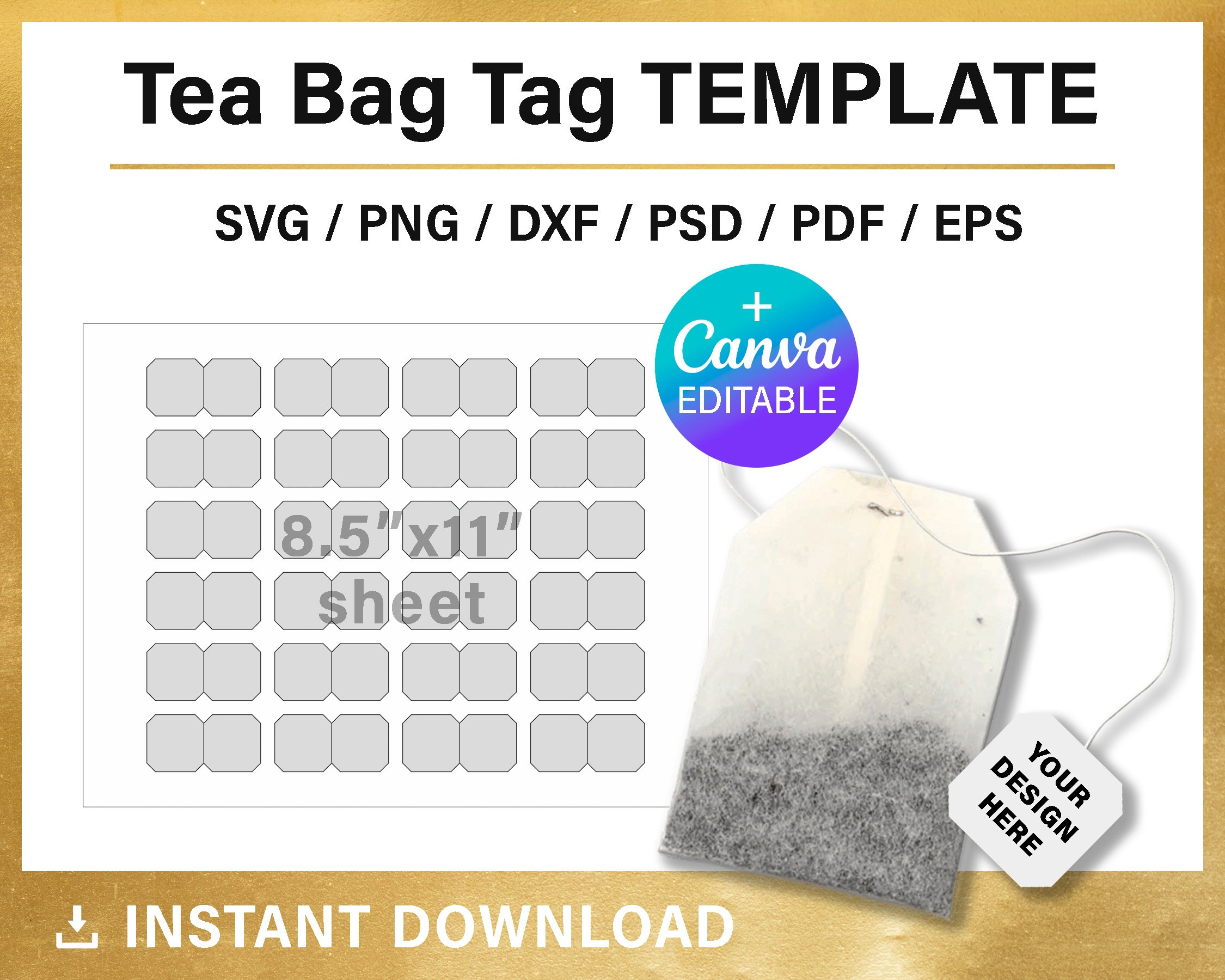 Tea Bag Tag Template SVG Printable Tea Bag Label PDF PSD, 60 OFF