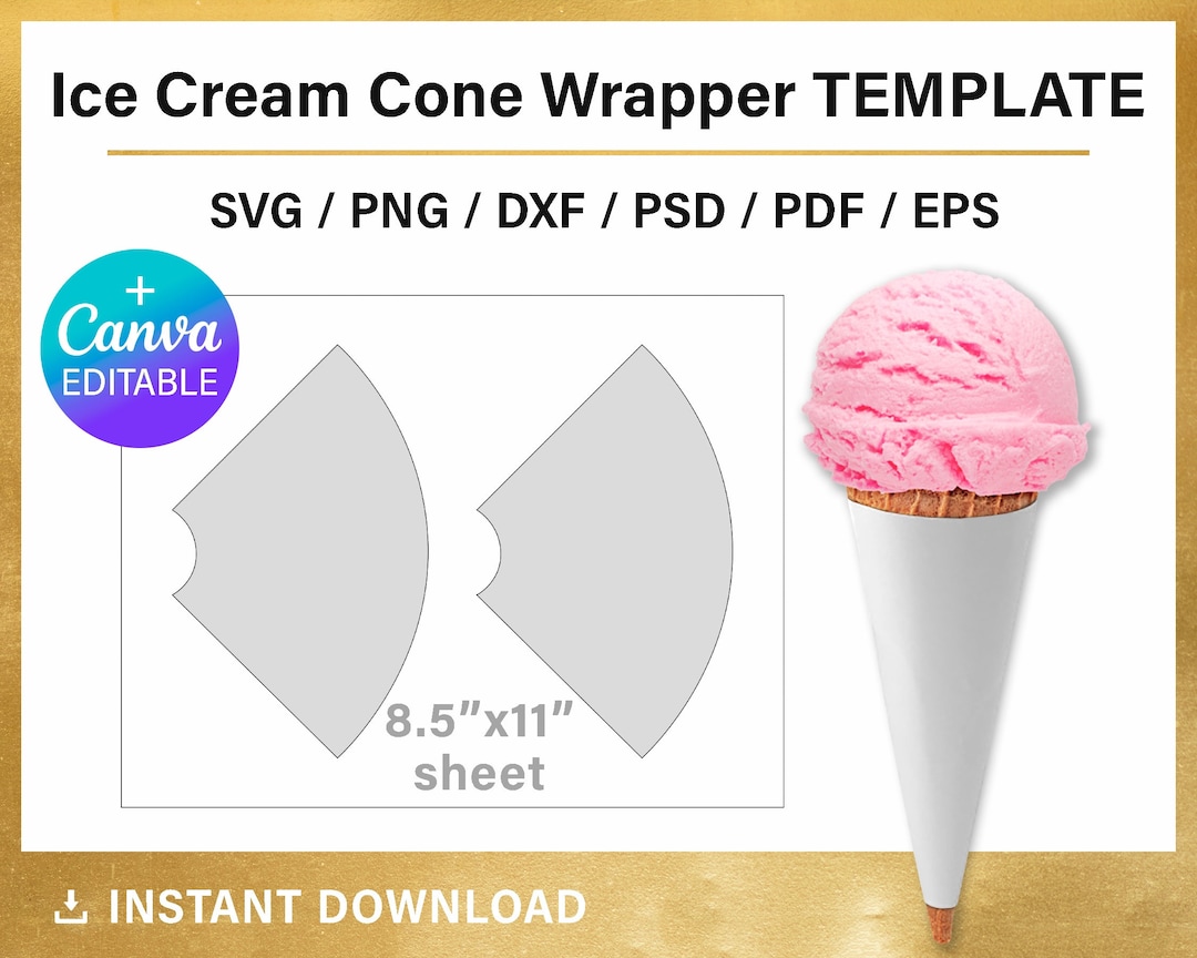DIY Ice Cream Cone Wrapper BLANK Template, Png, Svg, Canva, Cricut DIY Ice Cream Cone Wrapper BLANK Template, Png, Svg, Canva, Cricut