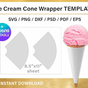 DIY Eistüte Wrapper BLANK Vorlage, png , svg, Canva, Cricut, sofort Download