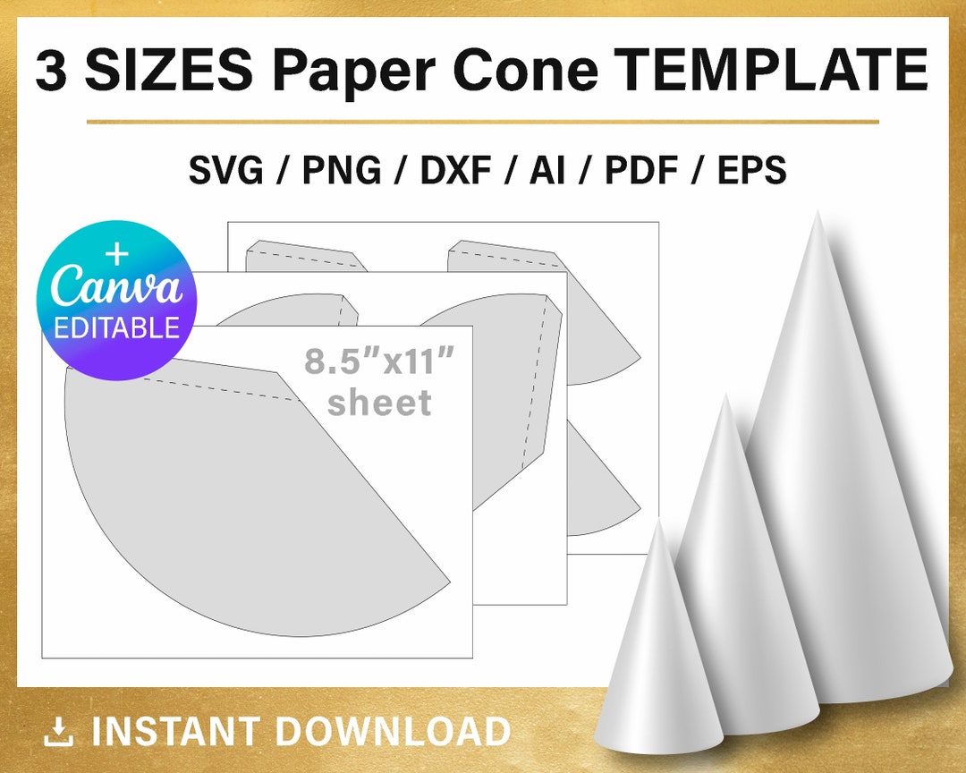 DIY 3 Size Paper Cone BLANK Template BUNDLE, Svg, Png, Svg, Canva DIY 3 Size Paper Cone BLANK Template BUNDLE, Svg, Png, Svg, Canva