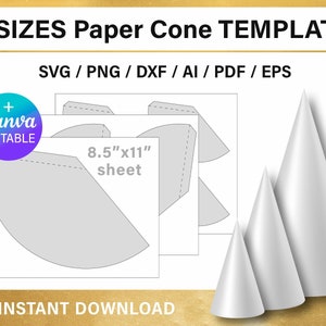 Modello fai da te in 3 dimensioni per coni di carta BLANK BUNDLE, svg, png, svg, Canva, Cricut, download immediato
