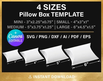 PAQUETE, Plantilla en blanco para caja de almohada, DIY, plantilla para caja de regalo, caja para regalos de boda o fiesta, PNG, Canva, SVG, Cricut, imprimible, descarga instantánea