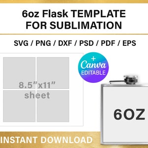 6oz Flask, BLANK Template for Sublimation, 6 Oz, Flask Label Template ...