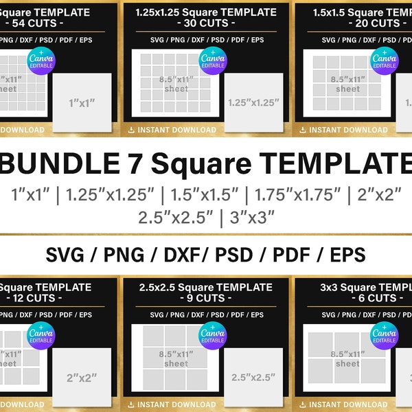 BUNDLE, square blank template, labels, sticker template, DIY decorations, planner, Canva, Cricut, png, svg, psd, instant download