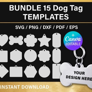 dog tag template bundle, dog bone tag SVG, blank sublimation template, dog ID tag, Canva, Cricut, Silhouette, Glowforge, instant download