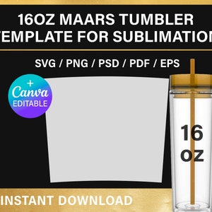 16oz Acrylic Skinny Tumbler BLANK template for sublimation, Full Wrap, Canva, Cricut, png, svg,  instant download