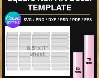 long square nail BLANK template, nail art decal, custom nail template, png, Canva, svg, Cricut, 50 mm, 75 mm, printable, instant download